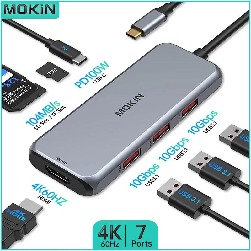 MOKiN 7 in 1 ŷ ̼ - MacBook Air/Pro, iPad, Thunderbolt ƮϿ Ʈ  USB3.1, HDMI 4K60Hz, PD 100W, SD, TF
